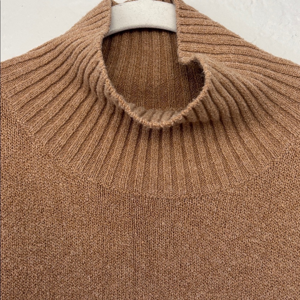 Lou & Grey Camel sleeveless oversized pullover Mock Neck poncho sweater XS/S - Picture 3 of 8